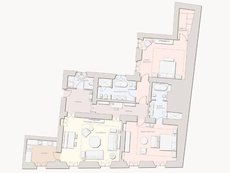 Duomo Two Bedroom Apartment Floorplan