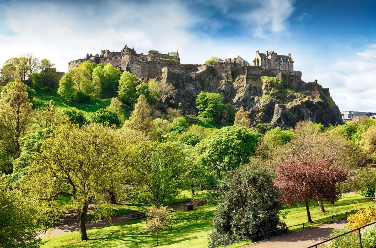 Edinburgh castle with Princes Street Gardens in Summer