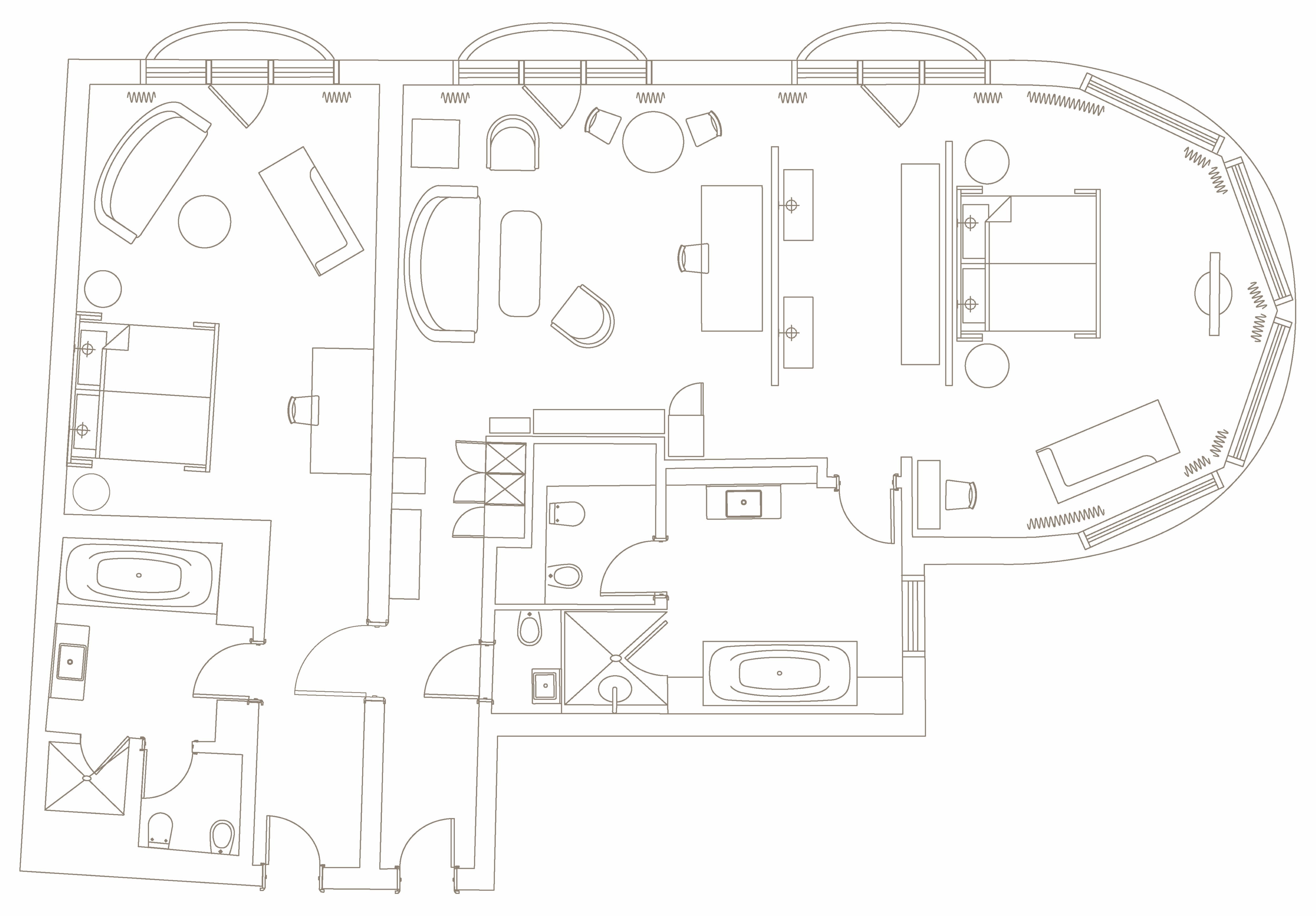 Floorplan Signature Panoramic & Park View Two-Bedroom Suite at The Charles Hotel in Munich