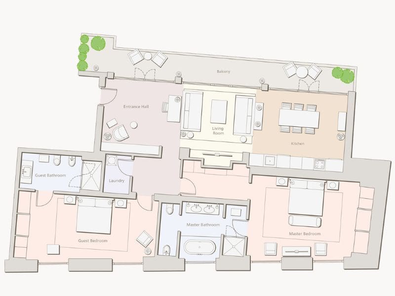Tortona Two Bedroom Apartment Floorplan