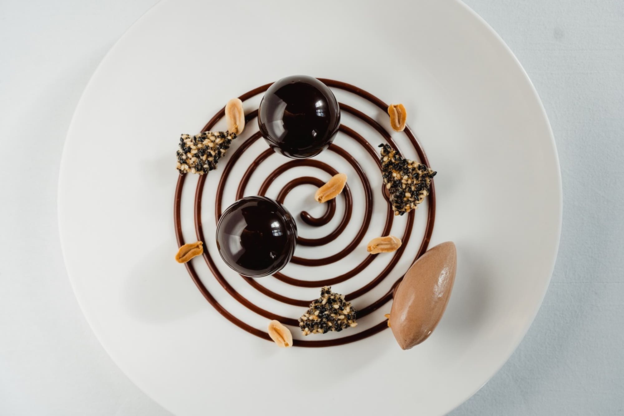 Chocolate Mousse dessert with perfect chocolate swirl at Number One The Balmoral
