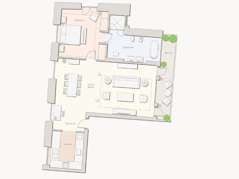 Tortona One Bedroom Apartment Floorplan